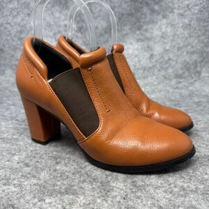 H by Halston Kandice‎ Ankle Boots Womens Size 7 Leather Heel Booties Brown Pumps